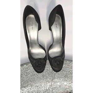 Fioni Dress Pumps Womens Sz 7 Black Satin Ribbon Rose Stiletto High Heels Formal